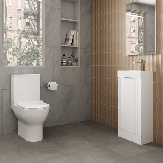  Deco 400mm Cloakroom Bathroom Suites with Close Couple Toilet - Satin White & Chrome Finishing