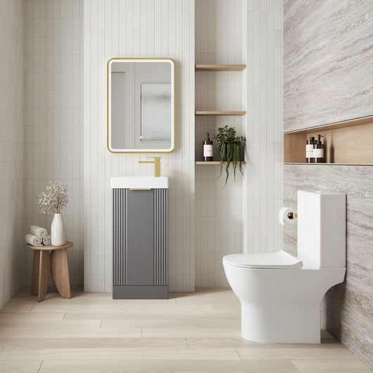  Deco 400mm Cloakroom Bathroom Suites with Close Couple Toilet - Satin Grey & Brushed Brass Finishing