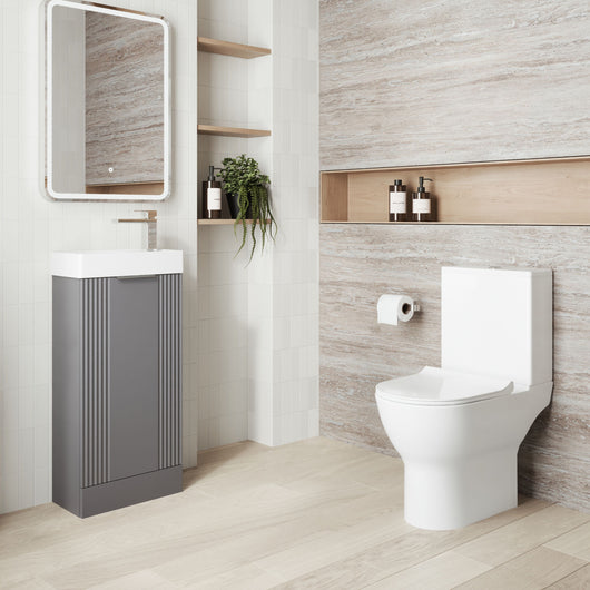  Deco 400mm Cloakroom Bathroom Suites with Close Couple Toilet - Satin Grey & Chrome Finishing