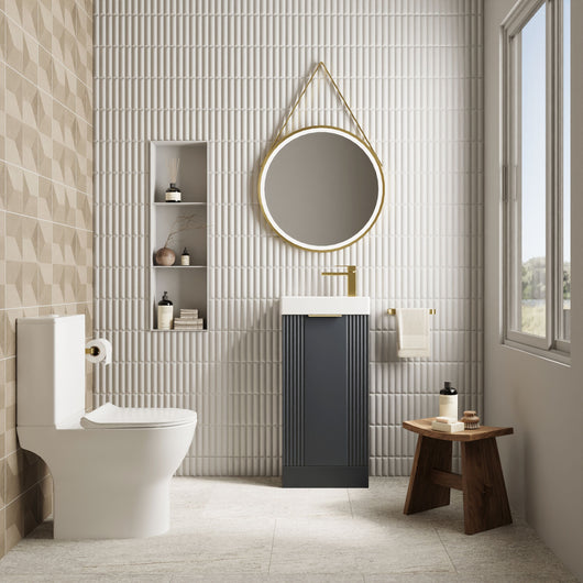  Deco 400mm Cloakroom Bathroom Suites with Close Couple Toilet - Soft Black & Brushed Brass Finishing