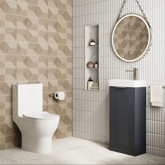  Deco 400mm Cloakroom Bathroom Suites with Close Couple Toilet - Soft Black & Chrome Finishing