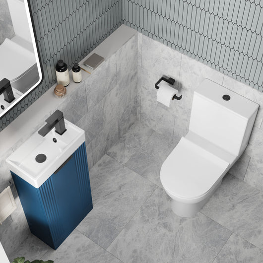  Deco 400mm Cloakroom Bathroom Suites with Close Couple Toilet - Satin Blue & Black Finishing