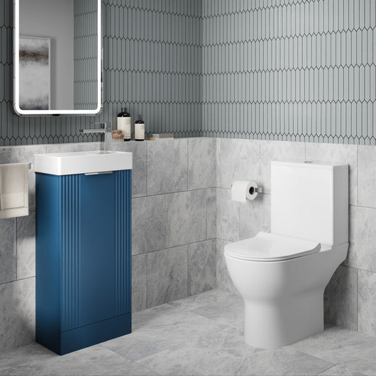  Deco 400mm Cloakroom Bathroom Suites with Close Couple Toilet - Satin Blue & Chrome Finishing