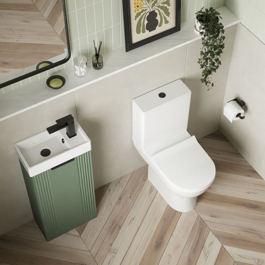  Deco 400mm Cloakroom Bathroom Suites with Close Couple Toilet - Satin Green & Black Finishing