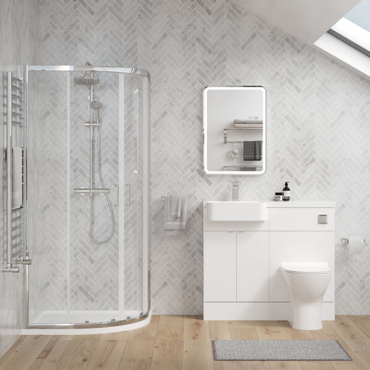  Calver 1000mm Gloss White Vanity WC Unit & Chrome Quadrant Shower Enclosure Bathroom Suite