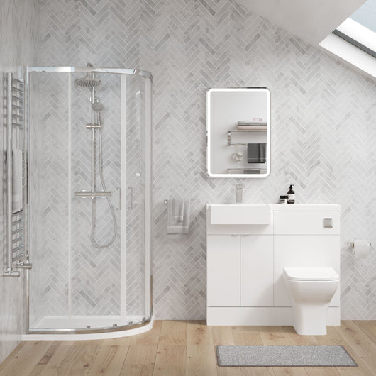  Bradwell 1100mm Gloss White Vanity WC Unit & Chrome Quadrant Shower Enclosure Bathroom Suite