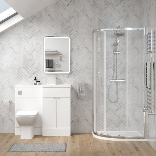  Parkhouse 1000mm Gloss White Vanity WC Unit & Chrome Offset Quadrant Shower Enclosure Bathroom Suite