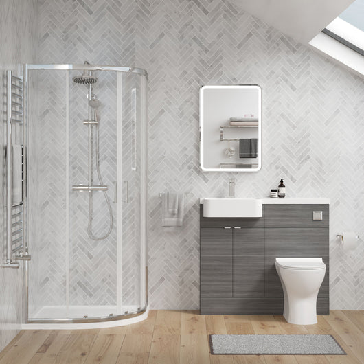  Calver 1100mm Anthracite Woodgrain Vanity WC Unit & Chrome Quadrant Shower Enclosure Bathroom Suite