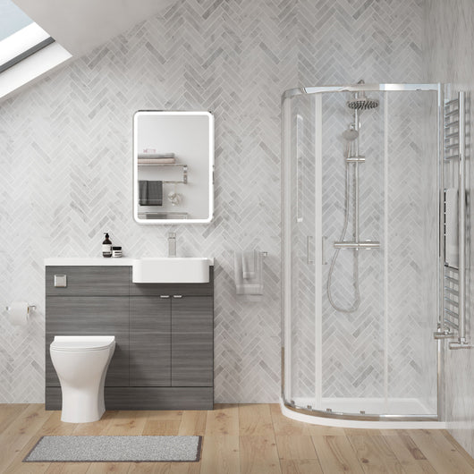  Calver 1100mm Anthracite Woodgrain Vanity WC Unit & Chrome Offset Quadrant Shower Enclosure Bathroom Suite