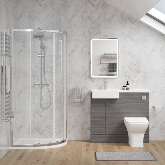  Bradwell 1000mm Anthracite Woodgrain Vanity WC Unit & Chrome Quadrant Shower Enclosure Bathroom Suite