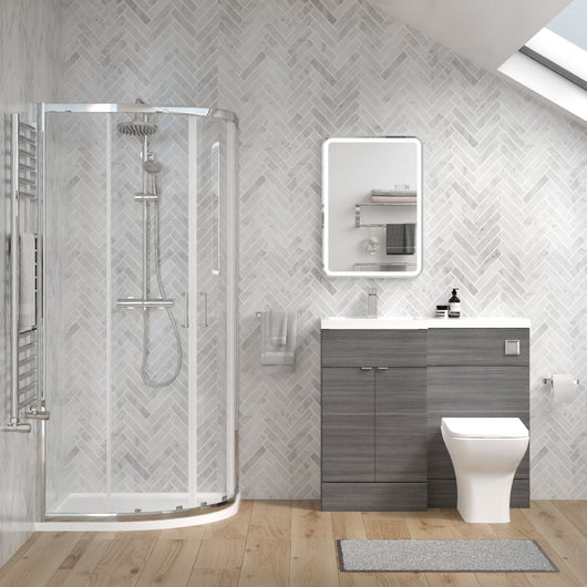  Parkhouse 1000mm Anthracite Woodgrain Vanity WC Unit & Chrome Quadrant Shower Enclosure Bathroom Suite