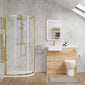 Calver 1100mm Bleached Oak Vanity WC Unit & Brushed Brass Offset Quadrant Shower Enclosure Bathroom Suite