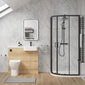 Calver 1100mm Bleached Oak Vanity WC Unit & Black Offset Quadrant Shower Enclosure Bathroom Suite