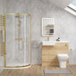 Bradwell 1100mm Bleached Oak Vanity WC Unit & Brushed Brass Offset Quadrant Shower Enclosure Bathroom Suite