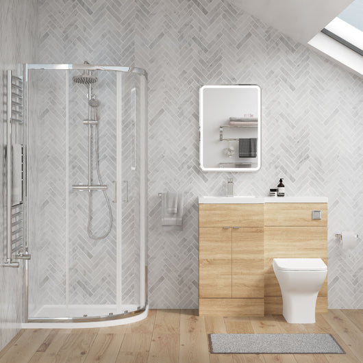  Parkhouse 1000mm Bleached Oak Vanity WC Unit & Chrome Quadrant Shower Enclosure Bathroom Suite