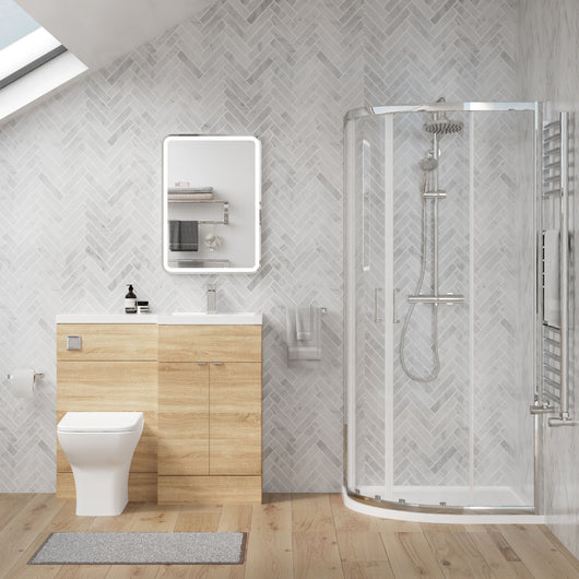  Parkhouse 1000mm Bleached Oak Vanity WC Unit & Chrome Offset Quadrant Shower Enclosure Bathroom Suite