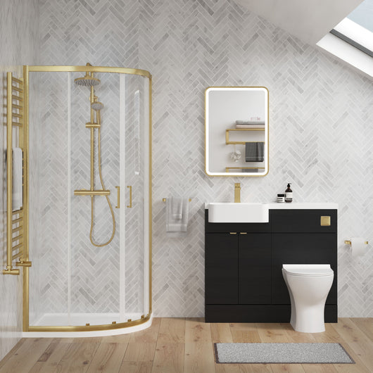  Calver 1000mm Charcoal Black Vanity WC Unit & Brushed Brass Quadrant Shower Enclosure Bathroom Suite