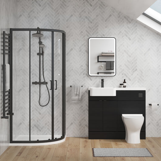  Calver 1000mm Charcoal Black Vanity WC Unit & Black Quadrant Shower Enclosure Bathroom Suite