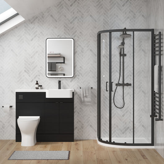  Calver 1000mm Charcoal Black Vanity WC Unit & Black Offset Quadrant Shower Enclosure Bathroom Suite