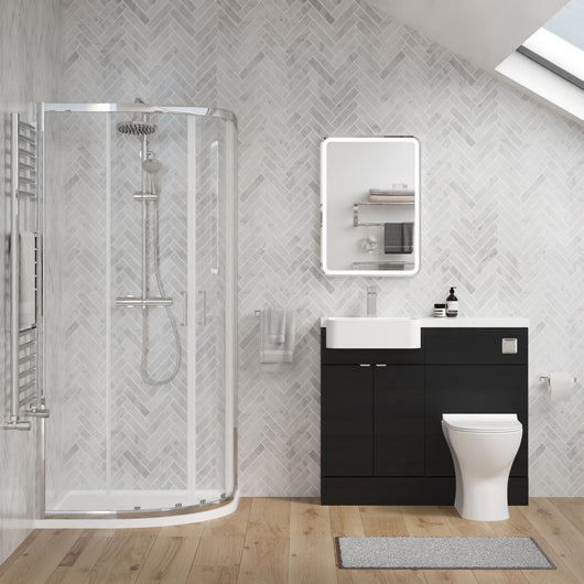  Calver 1100mm Charcoal Black Vanity WC Unit & Chrome Quadrant Shower Enclosure Bathroom Suite