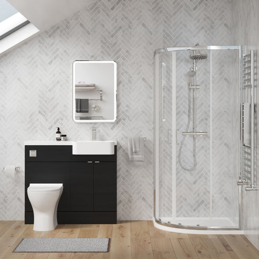  Calver 1100mm Charcoal Black Vanity WC Unit & Chrome Offset Quadrant Shower Enclosure Bathroom Suite