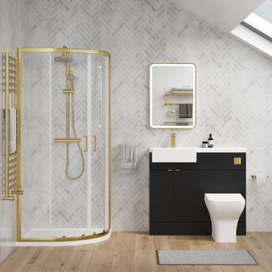  Bradwell 1100mm Charcoal Black Vanity WC Unit & Brushed Brass Quadrant Shower Enclosure Bathroom Suite