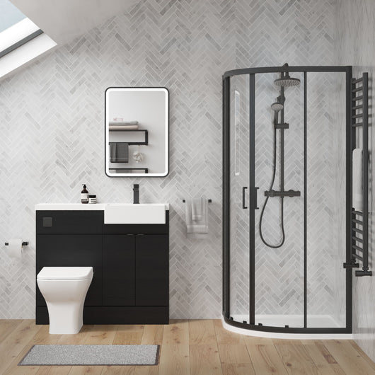  Bradwell 1100mm Charcoal Black Vanity WC Unit & Black Offset Quadrant Shower Enclosure Bathroom Suite