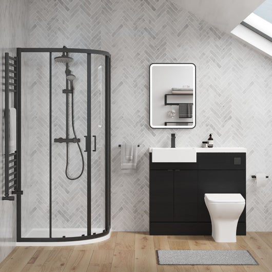  Bradwell 1000mm Charcoal Black Vanity WC Unit & Black Quadrant Shower Enclosure Bathroom Suite