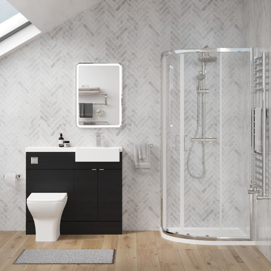  Bradwell 1000mm Charcoal Black Vanity WC Unit & Chrome Offset Quadrant Shower Enclosure Bathroom Suite