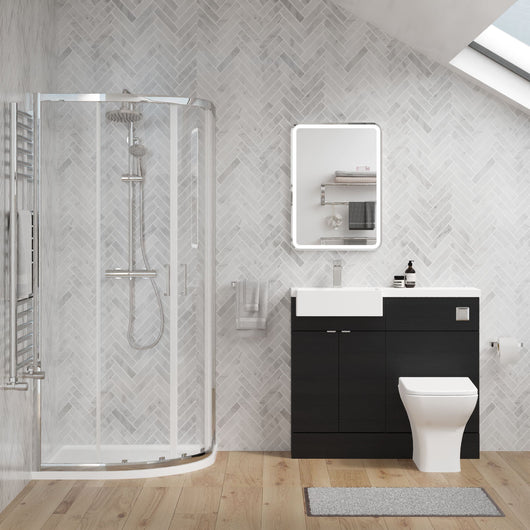  Bradwell 1100mm Charcoal Black Vanity WC Unit & Chrome Quadrant Shower Enclosure Bathroom Suite