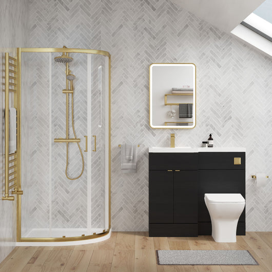  Parkhouse 1000mm Charcoal Black Vanity WC Unit & Brushed Brass Quadrant Shower Enclosure Bathroom Suite