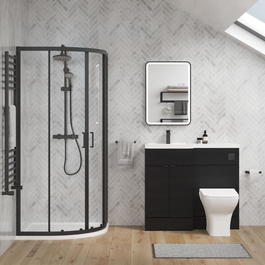  Parkhouse 1100mm Charcoal Black Vanity WC Unit & Black Quadrant Shower Enclosure Bathroom Suite