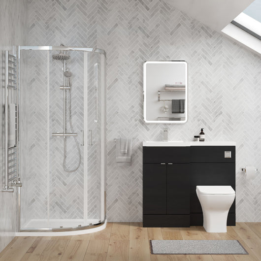  Parkhouse 1100mm Charcoal Black Vanity WC Unit & Chrome Quadrant Shower Enclosure Bathroom Suite