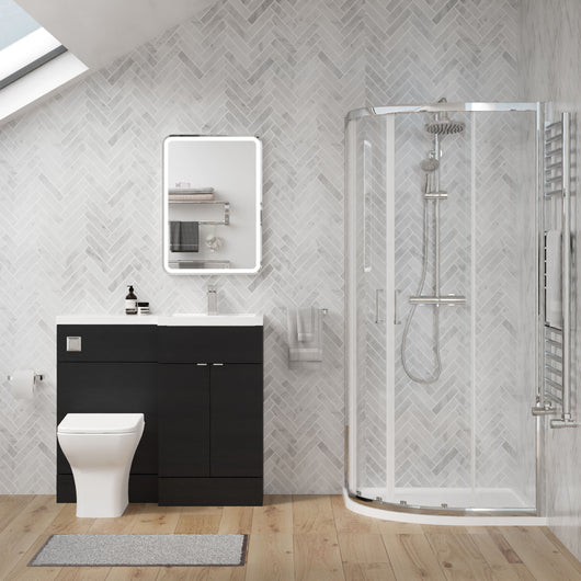  Parkhouse 1100mm Charcoal Black Vanity WC Unit & Chrome Offset Quadrant Shower Enclosure Bathroom Suite