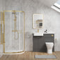 Calver 1100mm Gloss Grey Vanity WC Unit & Brushed Brass Offset Quadrant Shower Enclosure Bathroom Suite