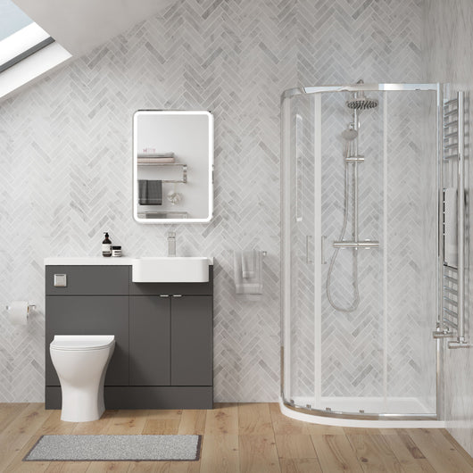  Calver 1000mm Gloss Grey Vanity WC Unit & Chrome Offset Quadrant Shower Enclosure Bathroom Suite