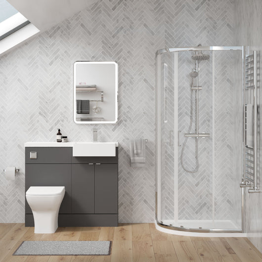  Bradwell 1100mm Gloss Grey Vanity WC Unit & Chrome Offset Quadrant Shower Enclosure Bathroom Suite