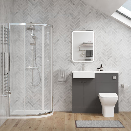  Bradwell 1100mm Gloss Grey Vanity WC Unit & Chrome Quadrant Shower Enclosure Bathroom Suite