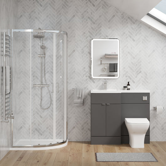  Parkhouse 1100mm Gloss Grey Vanity WC Unit & Chrome Quadrant Shower Enclosure Bathroom Suite