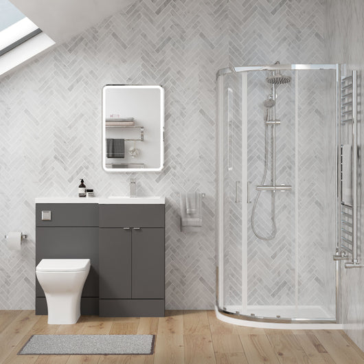  Parkhouse 1000mm Gloss Grey Vanity WC Unit & Chrome Offset Quadrant Shower Enclosure Bathroom Suite