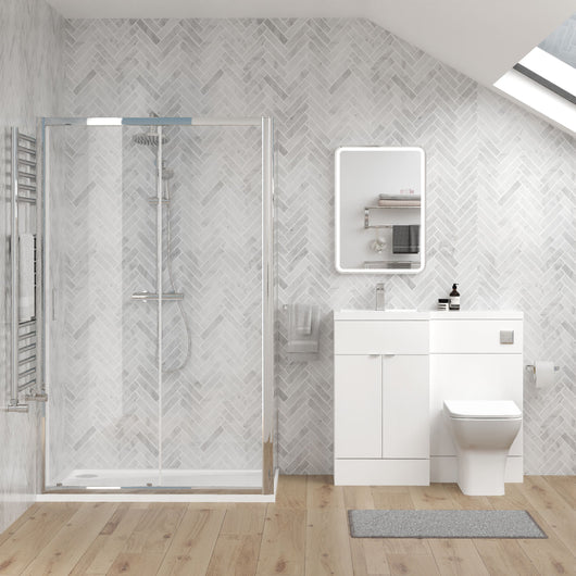  Parkhouse 1000mm Gloss White Vanity WC Unit & Chrome Rectangle Shower Enclosure Bathroom Suite