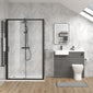 Calver 1100mm Anthracite Woodgrain Vanity WC Unit & Black Rectangle Shower Enclosure Bathroom Suite