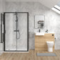 Calver 1000mm Bleached Oak Vanity WC Unit & Black Rectangle Shower Enclosure Bathroom Suite