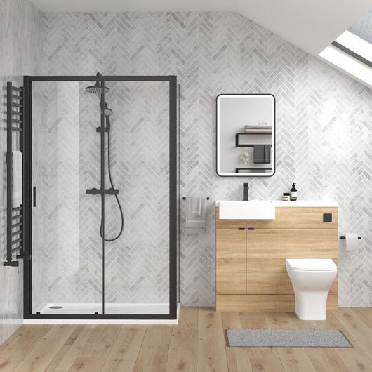  Bradwell 1000mm Bleached Oak Vanity WC Unit & Black Rectangle Shower Enclosure Bathroom Suite