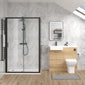 Bradwell 1000mm Bleached Oak Vanity WC Unit & Black Rectangle Shower Enclosure Bathroom Suite