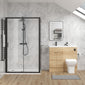 Parkhouse 1100mm Bleached Oak Vanity WC Unit & Black Rectangle Shower Enclosure Bathroom Suite