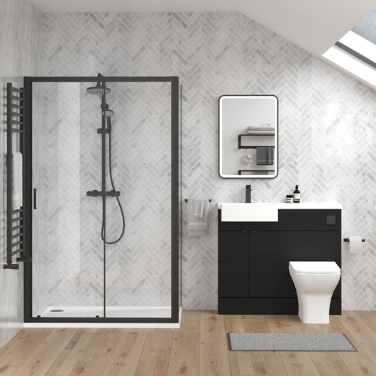  Bradwell 1100mm Charcoal Black Vanity WC Unit & Black Rectangle Shower Enclosure Bathroom Suite