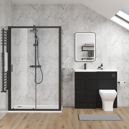  Parkhouse 1000mm Charcoal Black Vanity WC Unit & Black Rectangle Shower Enclosure Bathroom Suite