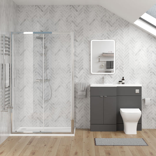  Parkhouse 1000mm Gloss Grey Vanity WC Unit & Chrome Rectangle Shower Enclosure Bathroom Suite