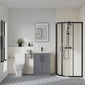 Deco Squared 600mm Satin Grey Vanity & Black Quadrant Shower Enclosure Bathroom Suite